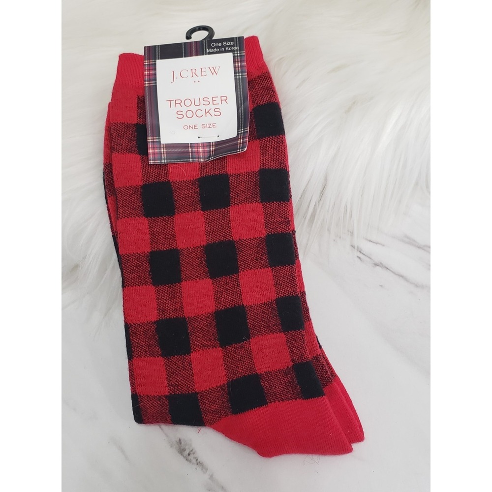 NEW J.Crew Women's Socks 1 pair Red Plaid Trouser Buffalo Black Red Holiday